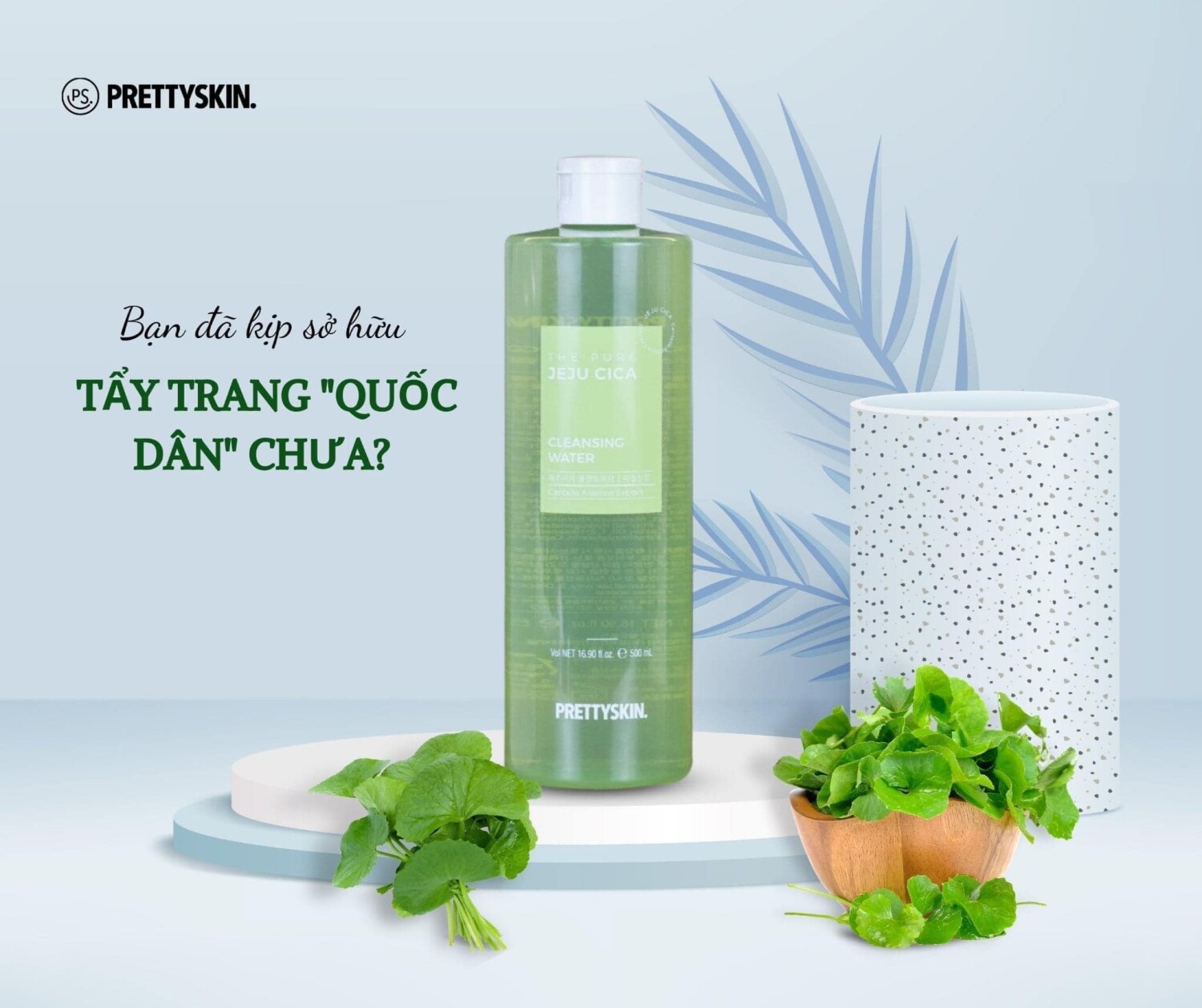 Nước Tẩy trang Rau Má Cho Da Dầu Mụn Pretty Skin The Pure Jeju Cica Cleansing Water 500ml