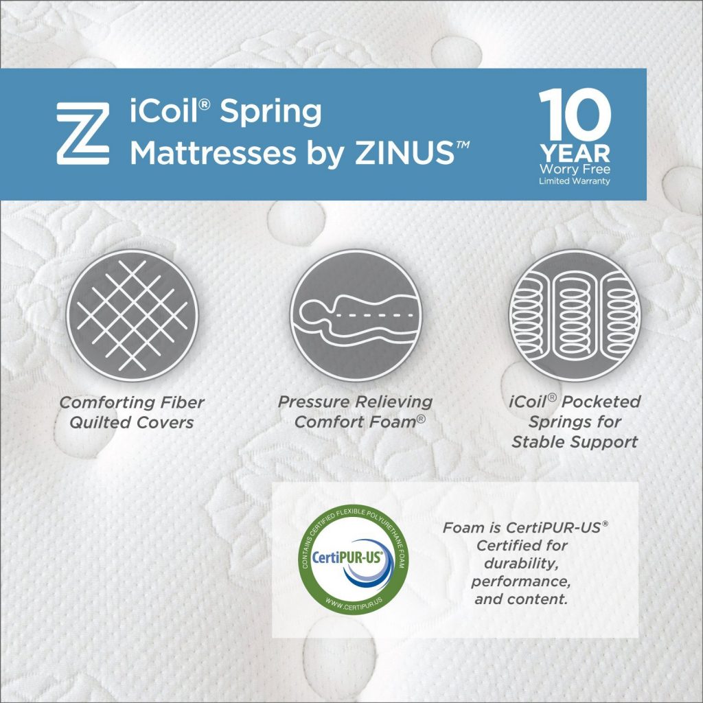 Nệm lò xo túi hút chân không Gel mát cao cấp Zinus - Gel-Infused Memory Foam Hybrid Spring Mattress