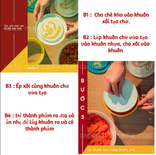 Bộ Khuôn Xôi Phúc Lộc Thọ Phát Tài 5 Chi Tiết Sắt Nét Khuôn Tạo Hình Xôi Đẹp Nhựa Cao Cấp