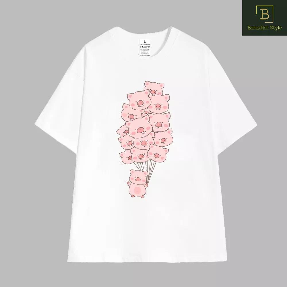 Áo thun tay lỡ unixsex phom rộng in hình Heo Dâu cao cấp