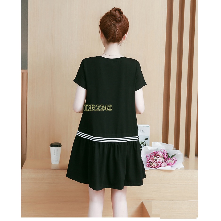 ĐẦM BẦU COTTON ĐEN KẺ TRẮNG DR2240