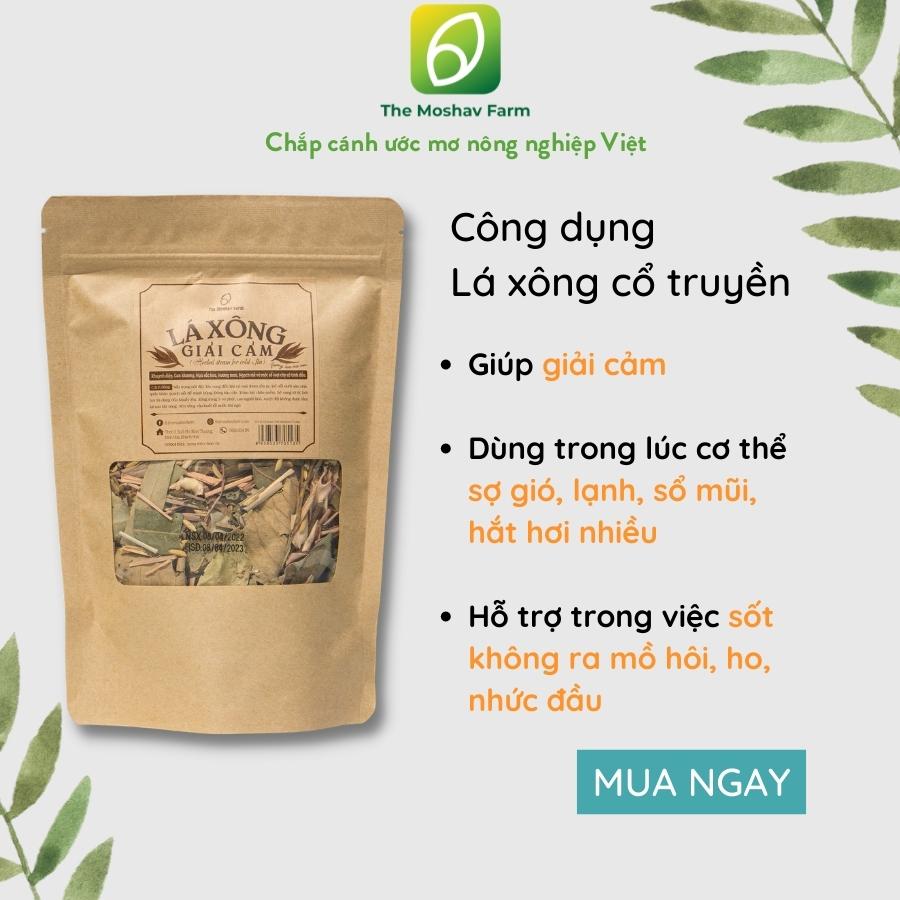 Lá Xông Cổ Truyền The Moshav Farm Kết Hợp Thảo Mộc Thiên Nhiên Làm Sẵn Sấy Khô Đảm Bảo An Toàn Sức Khỏe - Giúp Xua Tan Cơn Mệt, Dùng Lúc Cơ Thể Sợ Gió - Lạnh, Giúp Hạ Sốt - Giải Cảm, Thải Độc, Xông Sau Sinh - Xông Toàn Thân - Xông Mặt - Nhà, 1 Gói 90 gram