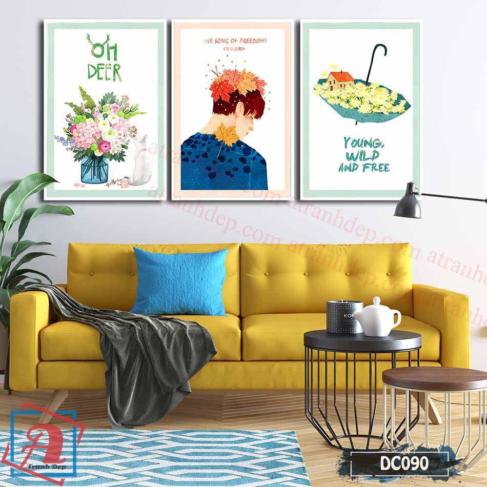 Bộ 3 tranh canvas treo tường Decor Trang trí cách điệu, phong cách lãng mạn, dễ thương – DC090