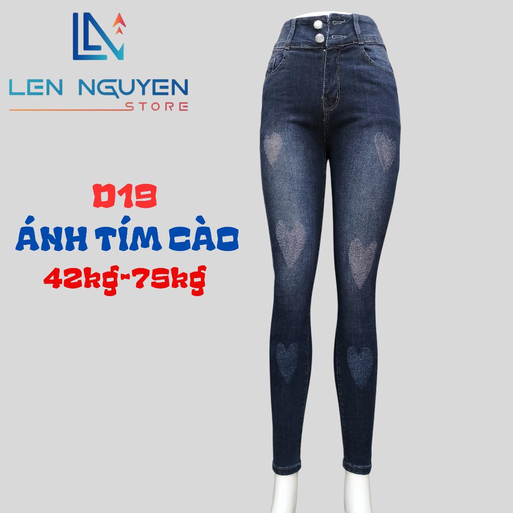 D19_Quần jean nữ, dài, lưng cao, quần bò nữ dáng ôm, quần rin nữ có big size, cho 42kg đến 75kg,LEN NGUYEN STORE - Ánh Tím Rách