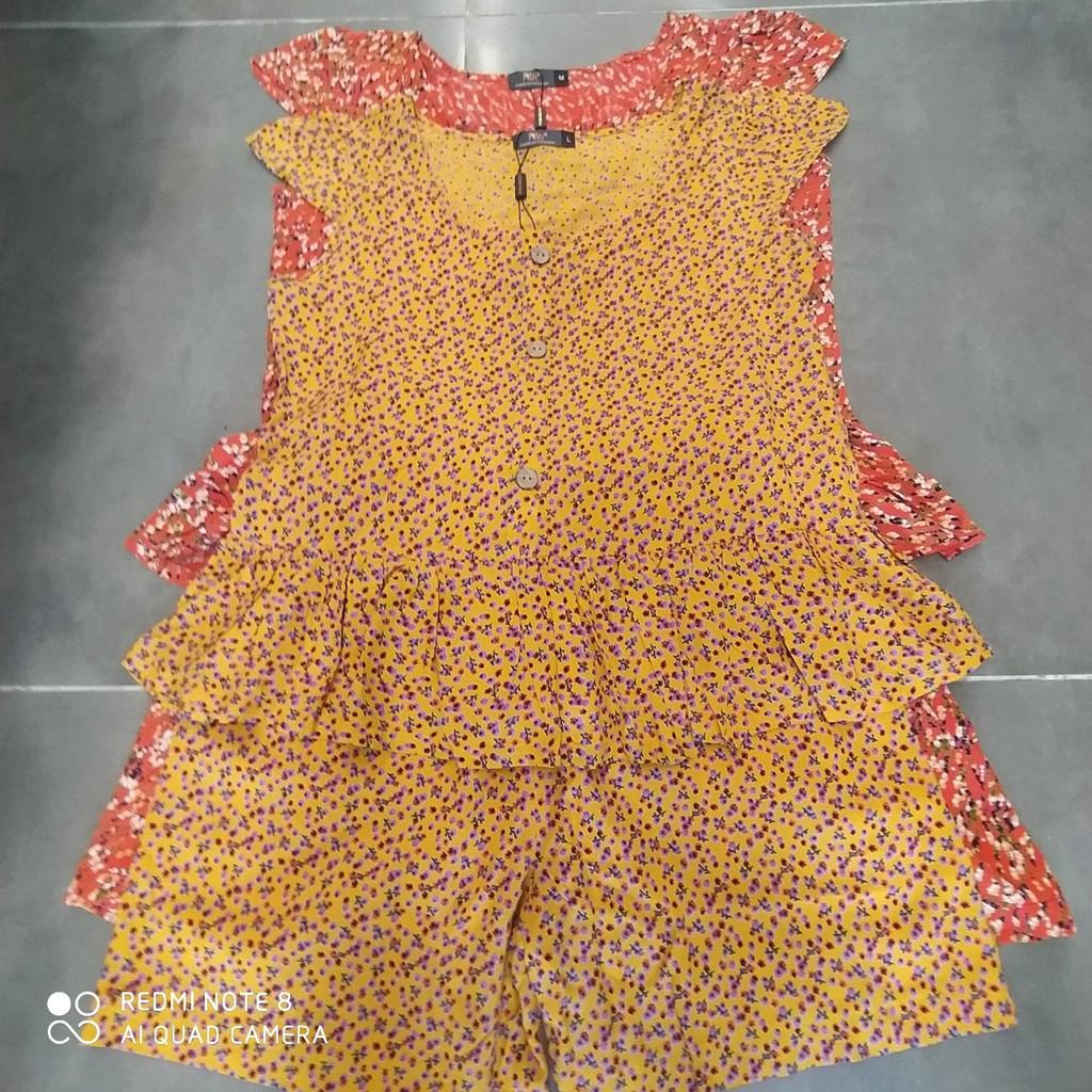 Bộ Đồ Lanh Hoa Cúc NK FASHION Cộc Tay Hoạ Tiết Hoa Nhí Mềm Mịn Thoáng Mát NKFBD2105039