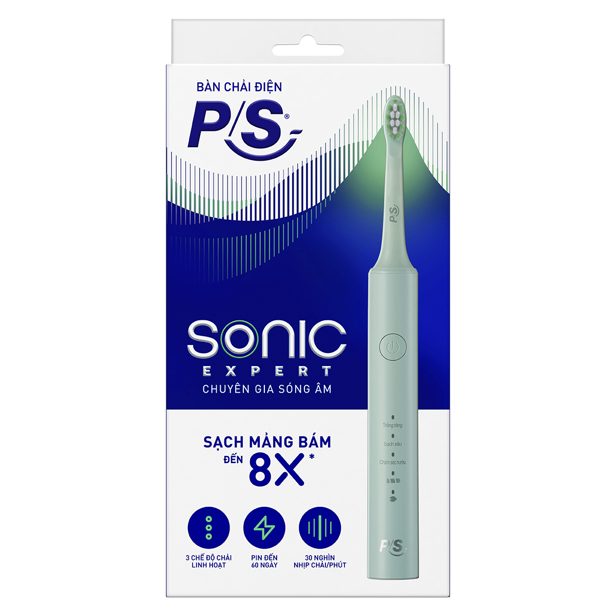 Bộ bàn Chải Điện P/S Sonic Expert Chuyên Gia Sóng Âm - Công Nghệ Sóng Âm, Chải Sạch Mảng Bám Tới 8X - Xanh Mint