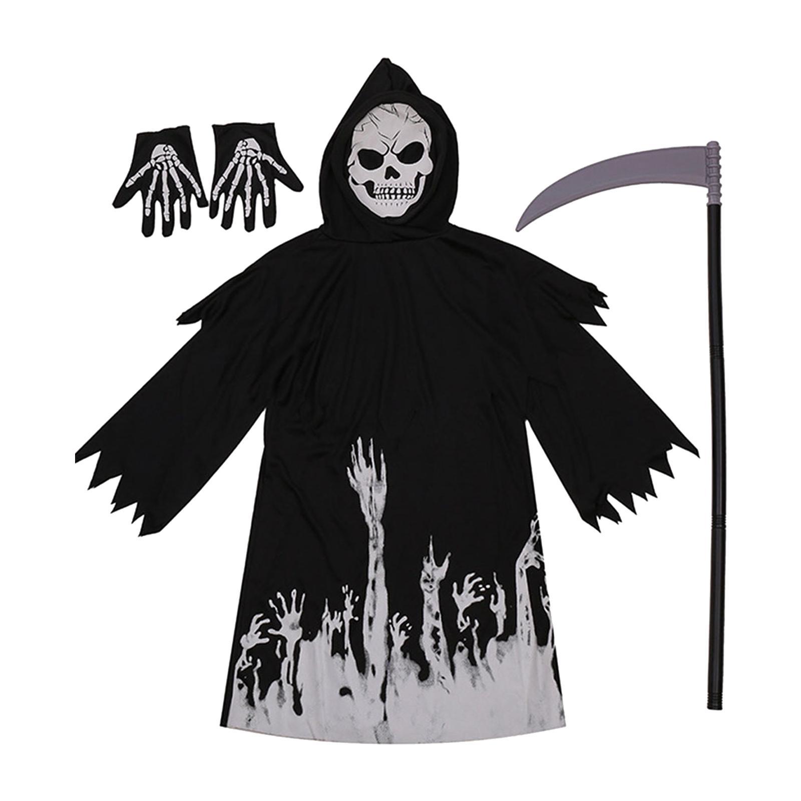 Grim Reaper Costume Hooded Cape Skull Creepy for Dress up Stage Performances