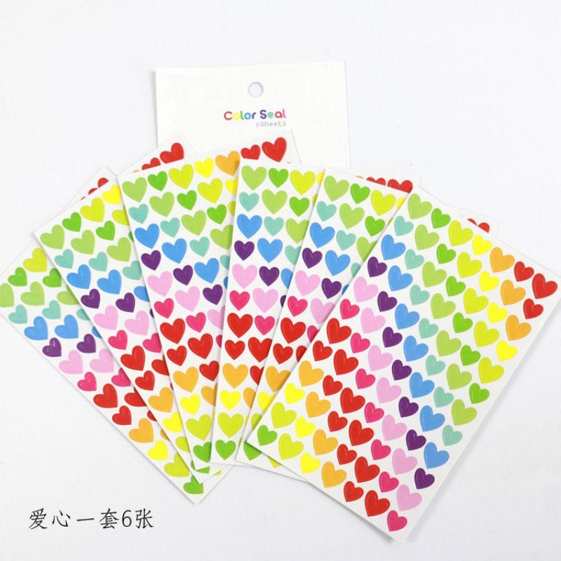 2 tờ sticker hình tim, ngôi sao, hình tròn nhiều màu sắc trang trí sổ, QNshop nguyên liệu handmade