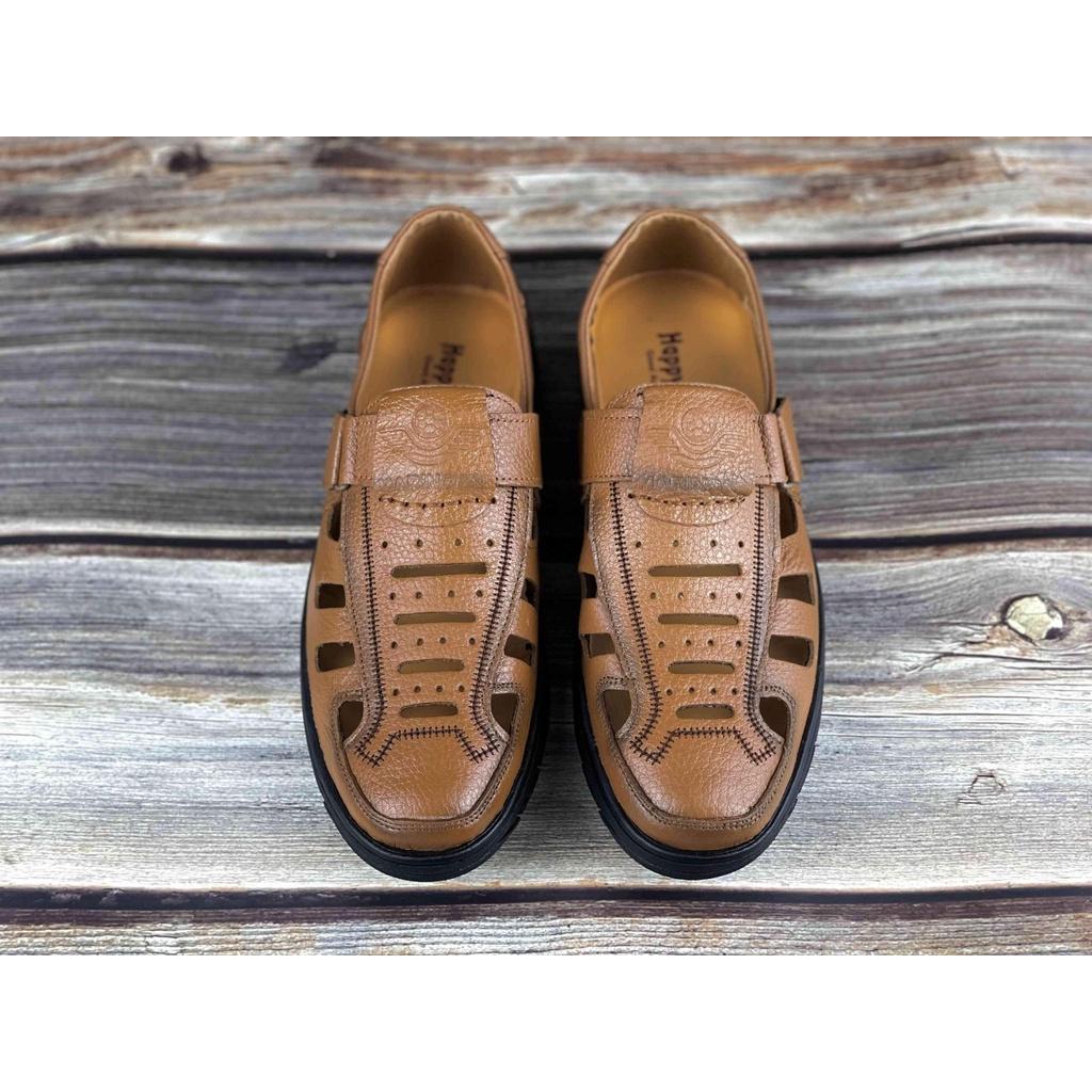 Giày lười nam giầy lười da bò thật, thiết kế mùa hè thoáng mát hàng Việt chuẩn xuất xịn- HS63 vàng bò