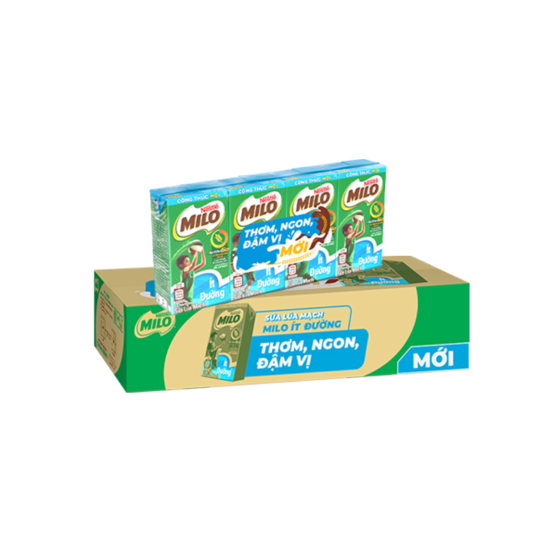 Sữa lúa mạch Nestlé MILO Ít Đường thùng 48 hộp x 110ml
