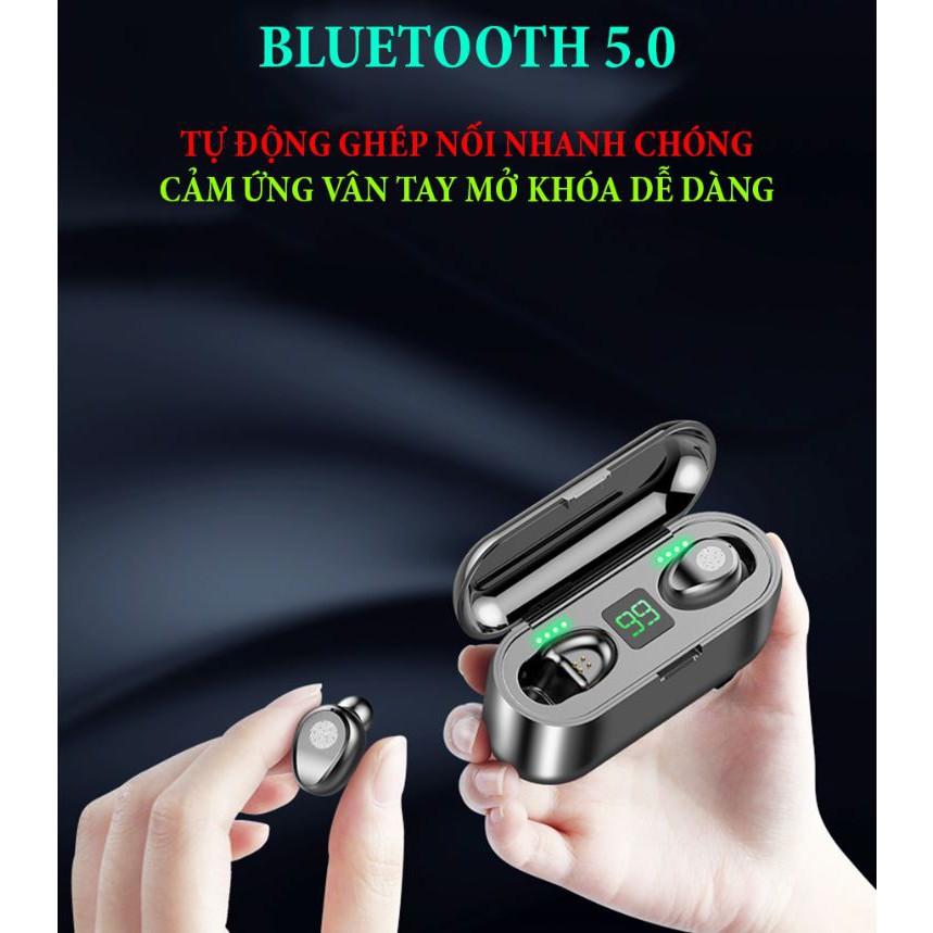 Tai Nghe Bluetooth True Wireless AMOI F9 5.0 Cảm Ứng Vân Tay, Nâng Cấp Dock Sạc có Led Báo Pin Kép - Hàng Nhập Khẩu