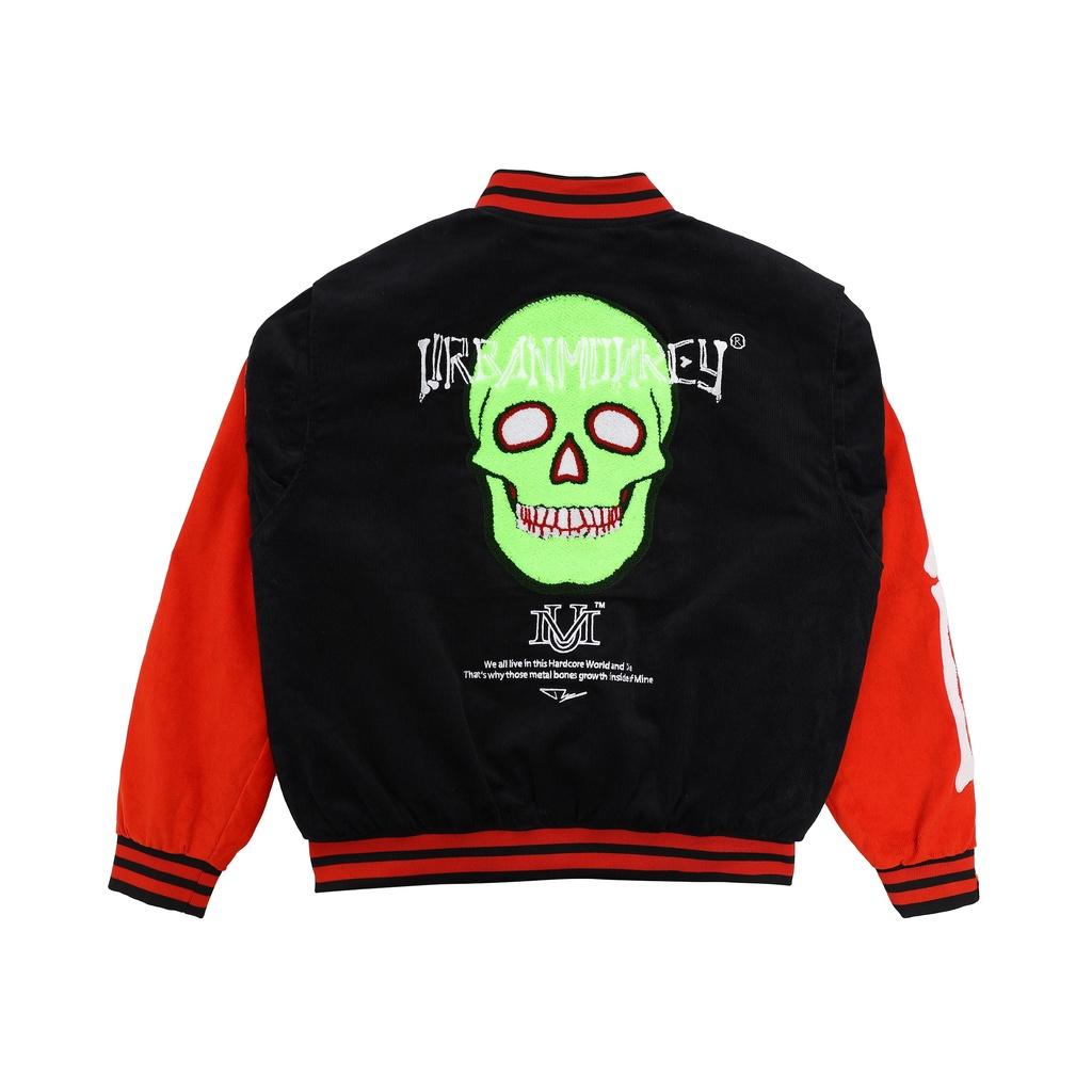 Áo Khoác URBAN MONKEY SKELETON Varsity Vải Nhung Tăm Cao Cấp Phối Black Neli