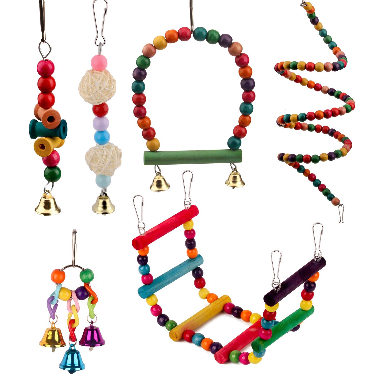 6 Pcs Bird Parrot Toys, Bird Swing Toy Colorful Chewing Hanging Hammock Swing Simple Bell Small String Bird Toys