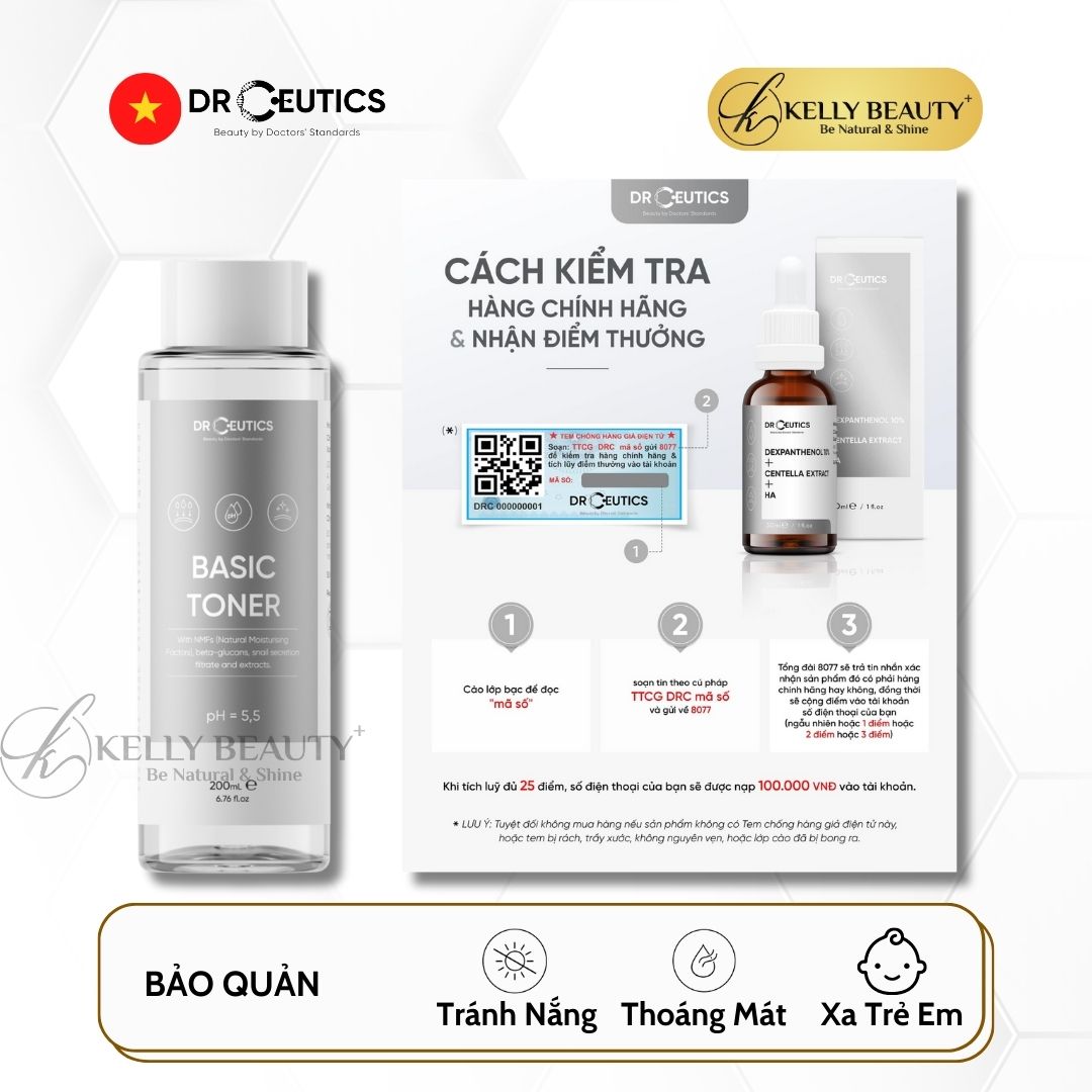 Basic Toner DrCeutics - Dung Dịch Cân Bằng Da, Cấp Ẩm Làm Dịu Làn Da | Kelly Beauty