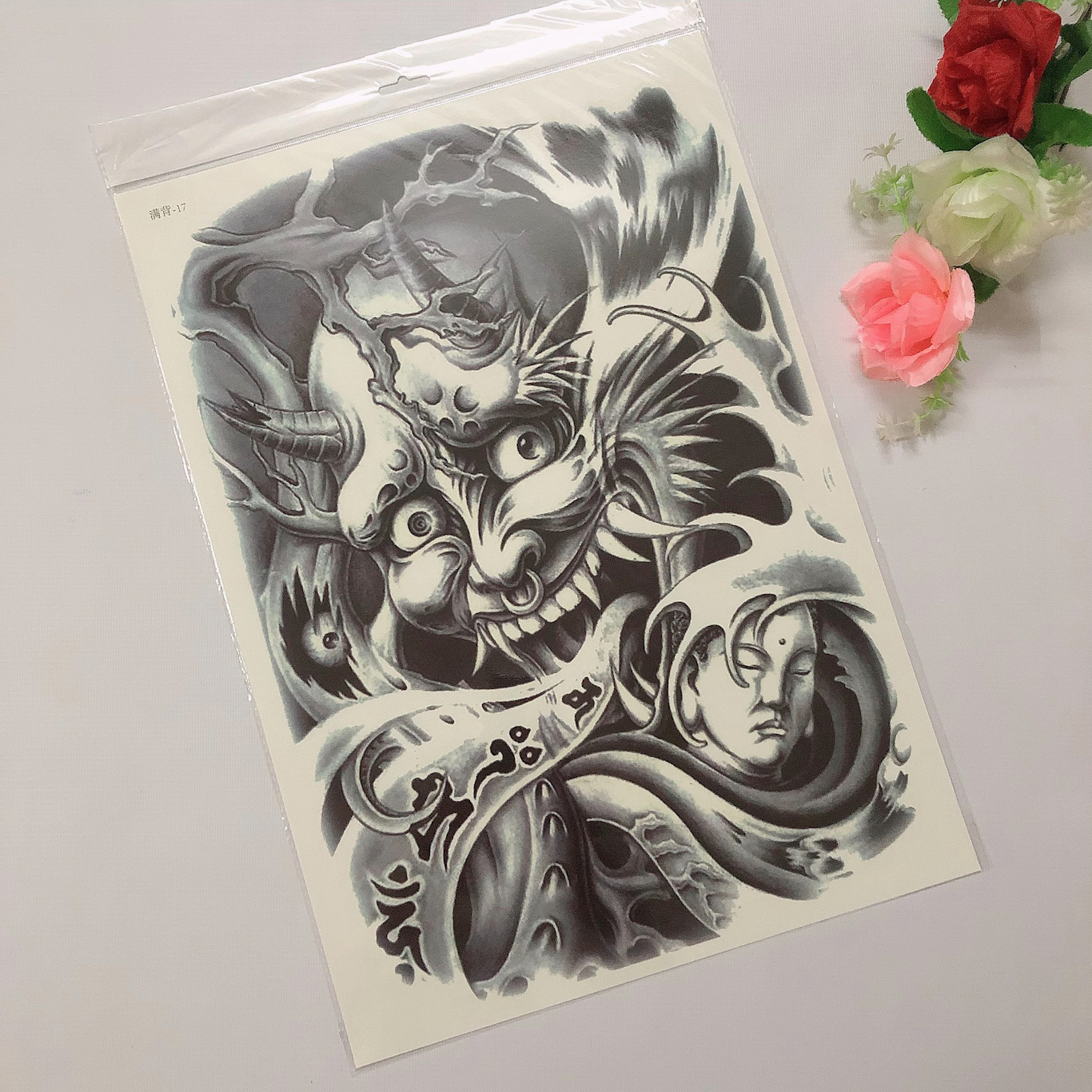 Hình xăm dán tattoo cao cấp kín lưng trắng đen 34x48cm- phù hợp dán lưng và kín ngực bụng