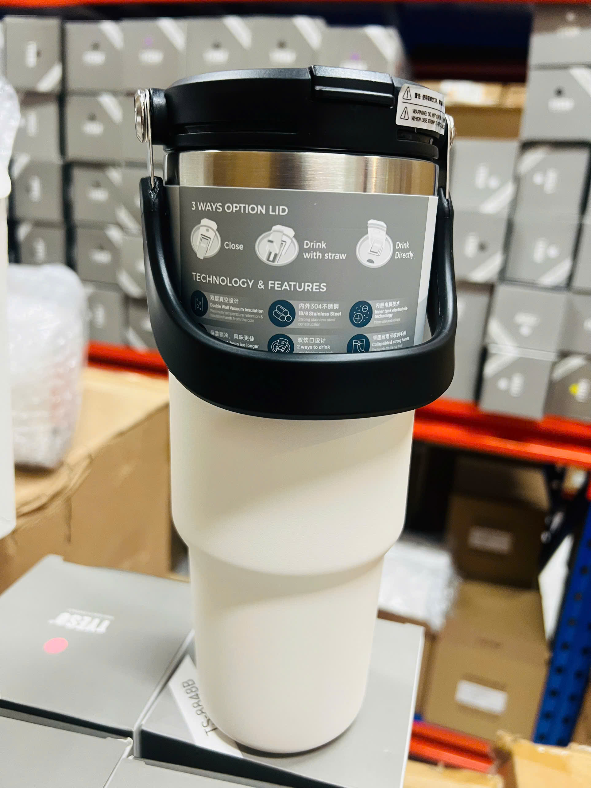 Cốc giữ nhiệt TYESO TS-8827 750ml tay cầm công thái học Chống tràn &amp; Giữ nhiệt 12 tiếng