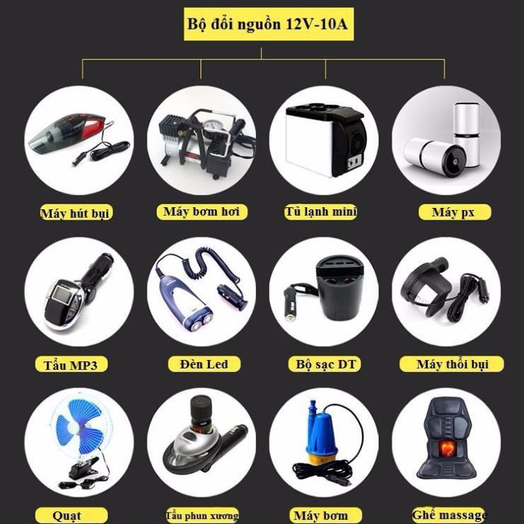 Bộ Adapter Chuyển Đổi Điện AC 220V Sang DC 12V Dùng Cho Máy Bơm Máy Hút Bụi Ô Tô Xe Hơi 60W - 120W