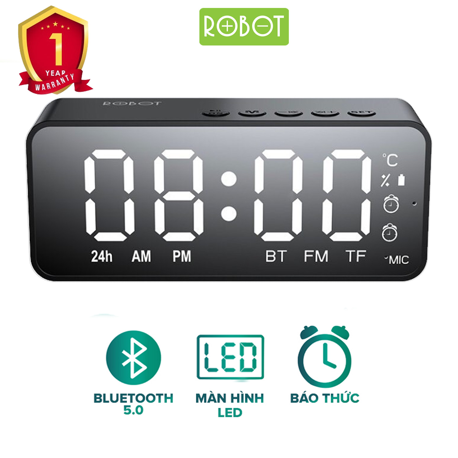 Loa Bluetooth 5.0 ROBOT RB150 Màn Hình LED Kiêm Đồng Hồ Báo Thức - Hỗ Trợ Cổng AUX Thẻ Nhớ - Hàng Chính Hãng