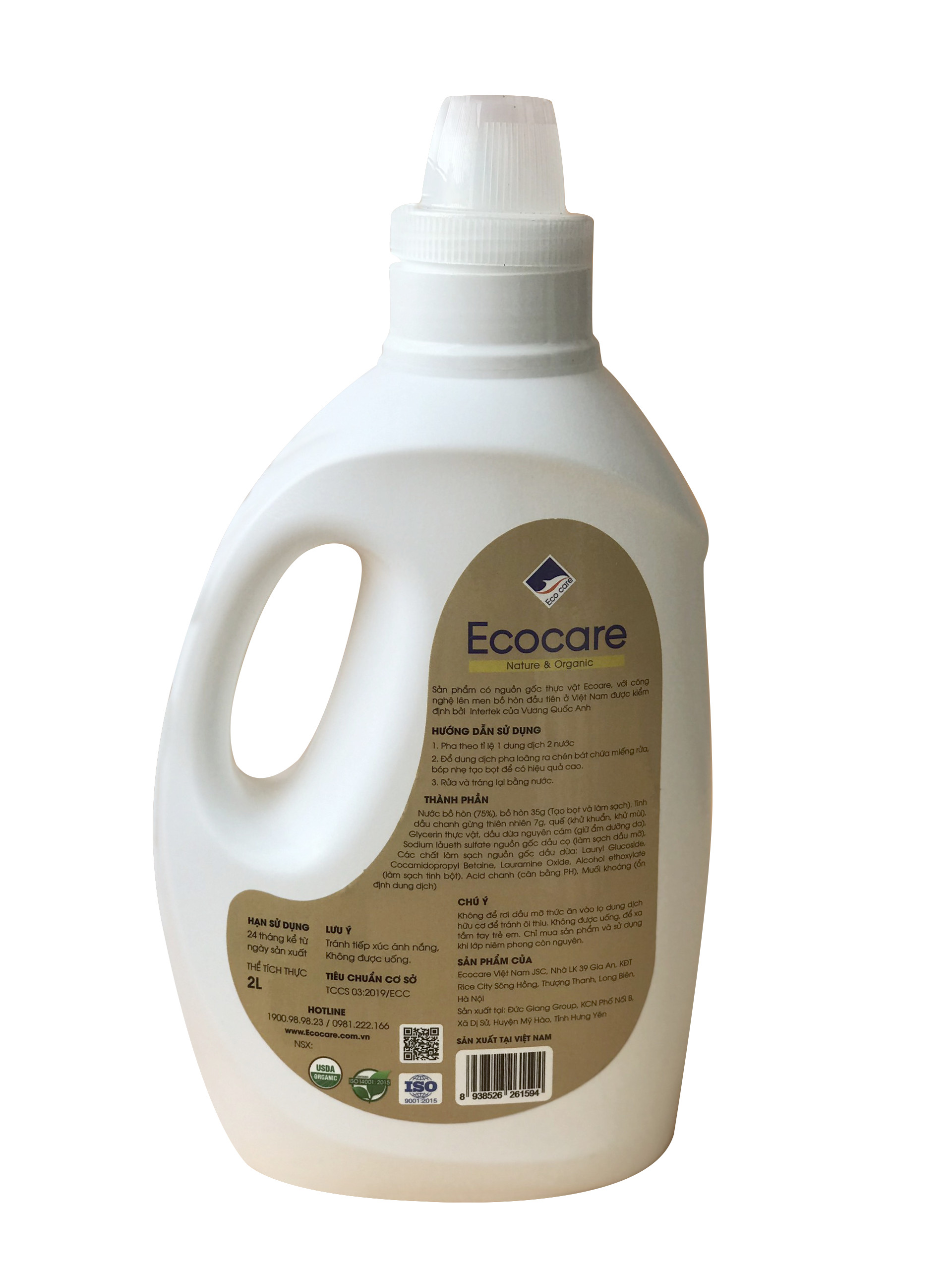 Nước Rửa Chén Hữu Cơ Bồ Hòn Và Tinh Dầu Chanh Gừng 2L thương hiệu Ecocare