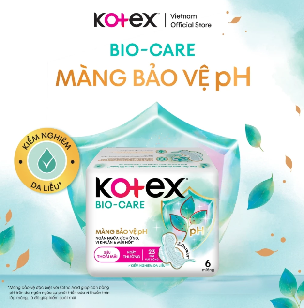 Combo 4 Gói Băng vệ sinh Kotex Biocare Ban Ngày Mặt bông siêu mỏng có cánh 23cm 6 miếng