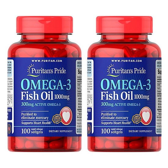 Combo 2 Thực phẩm chức năng bảo vệ sức khỏe tim mạch OMEGA-3 FISH OIL 1000MG