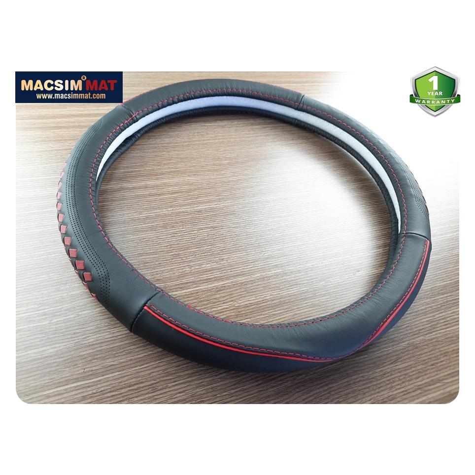 Bọc vô lăng cao cấp Honda màu đen chỉ đỏ chất liệu da thật 100% khâu tay thủ công size M -Nhãn hiệu Macsim mã 8477