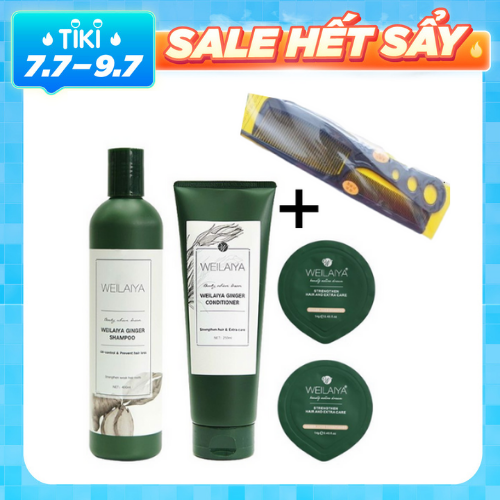 Cặp dầu gội - xả gừng trắng kích mọc tóc Weilaiya Ginger , Tặng kem combo lược