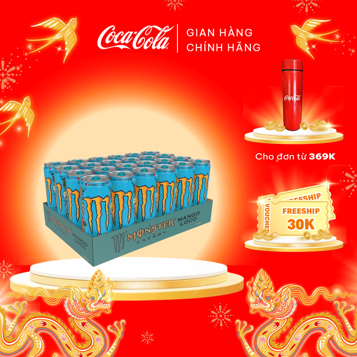 Lốc 24 Lon Nước Tăng Lực Monster Mango Loco Vị Xoài