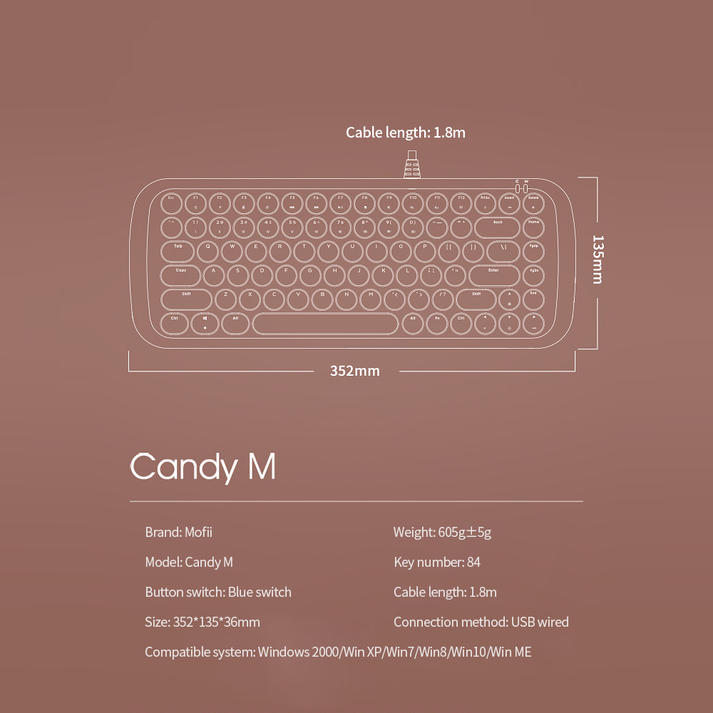 Bàn phím cơ có dây Mofii Candy M chơi game với Đèn nền trắng Công tắc xanh Các phím tắt đa phương tiện