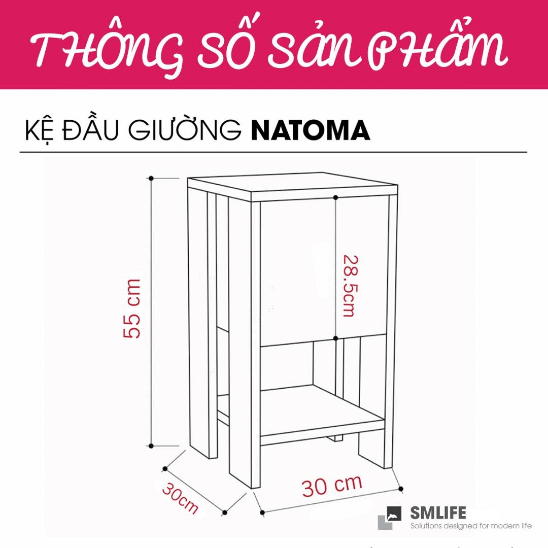 Tủ gỗ đầu giường hiện đại SMLIFE Natoma | Gỗ MDF dày 17mm chống ẩm | D30xR30xC55cm