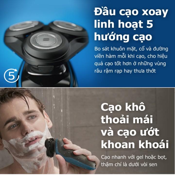 Máy Cạo Râu Khô Và Ướt Thương Hiệu Cao Cấp Philips S5070, tích hợp cả lưỡi thẳng cạo mai, sạc nhanh  (Hàng chính hãng)