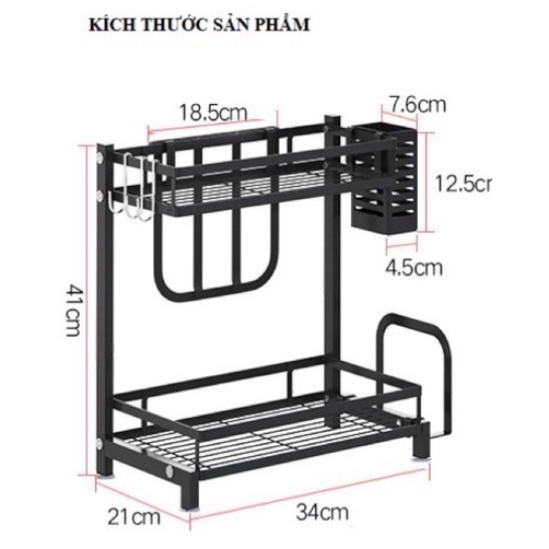 Kệ Gia Vị Thép Đen Đa Năng 2 Tầng Có Ống Cắm Đũa Và Giá Để Thớt - Kệ Gia Vị Nhà Bếp Đa Năng Tiện Gọn Chất Liệu Cao Cấp Chống Han Gỉ - Hàng Chính Hãng MINIIN