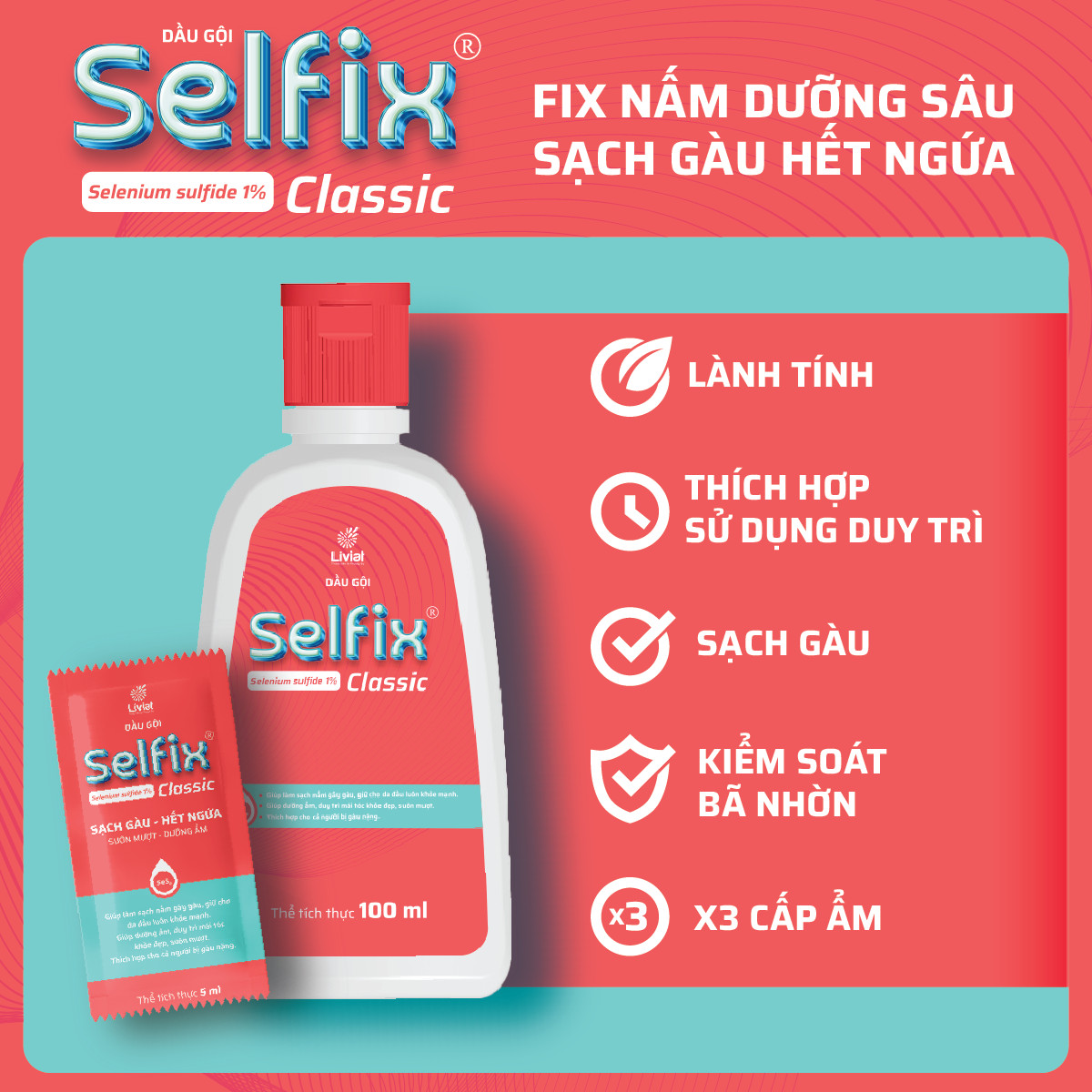 Dầu gội sạch gàu SELFIX CLASSIC cho da đầu – Hỗ trợ giảm gàu, nấm ngứa da dầu – 100ML