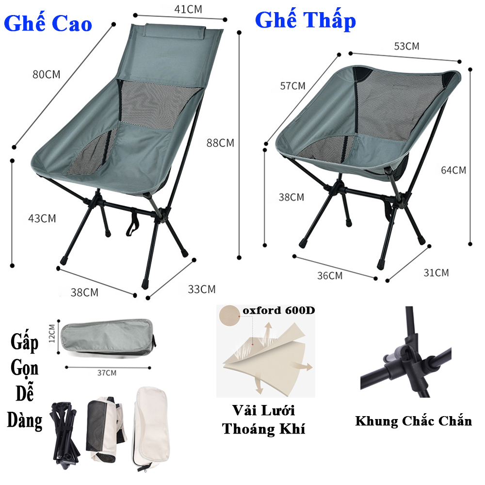 Ghế Thư Giãn Cắm Trại Gấp Gọn KUNBE Phù Hợp Dã Ngoại Câu Cá Chịu Lực Đến 120kg