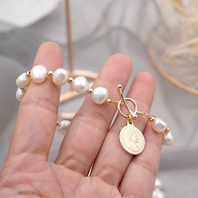 Vòng Tay, Lắc Tay Hạt Ngọc Trai Thật Nước Ngọt Mặt Đồng Xu - Trường Thịnh Ngọc Trai