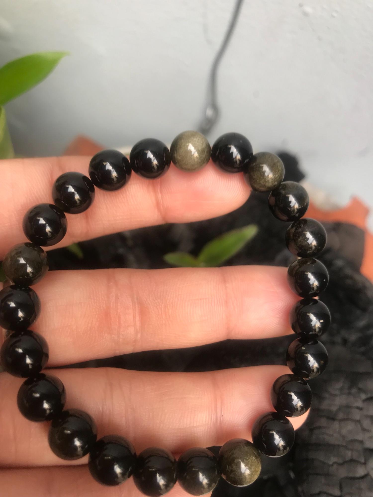 VÒNG ĐÁ MẮT MÈO OBSIDEN 8LY NỮ MỆNH THUỶ ĐÁ TỰ NHIÊN