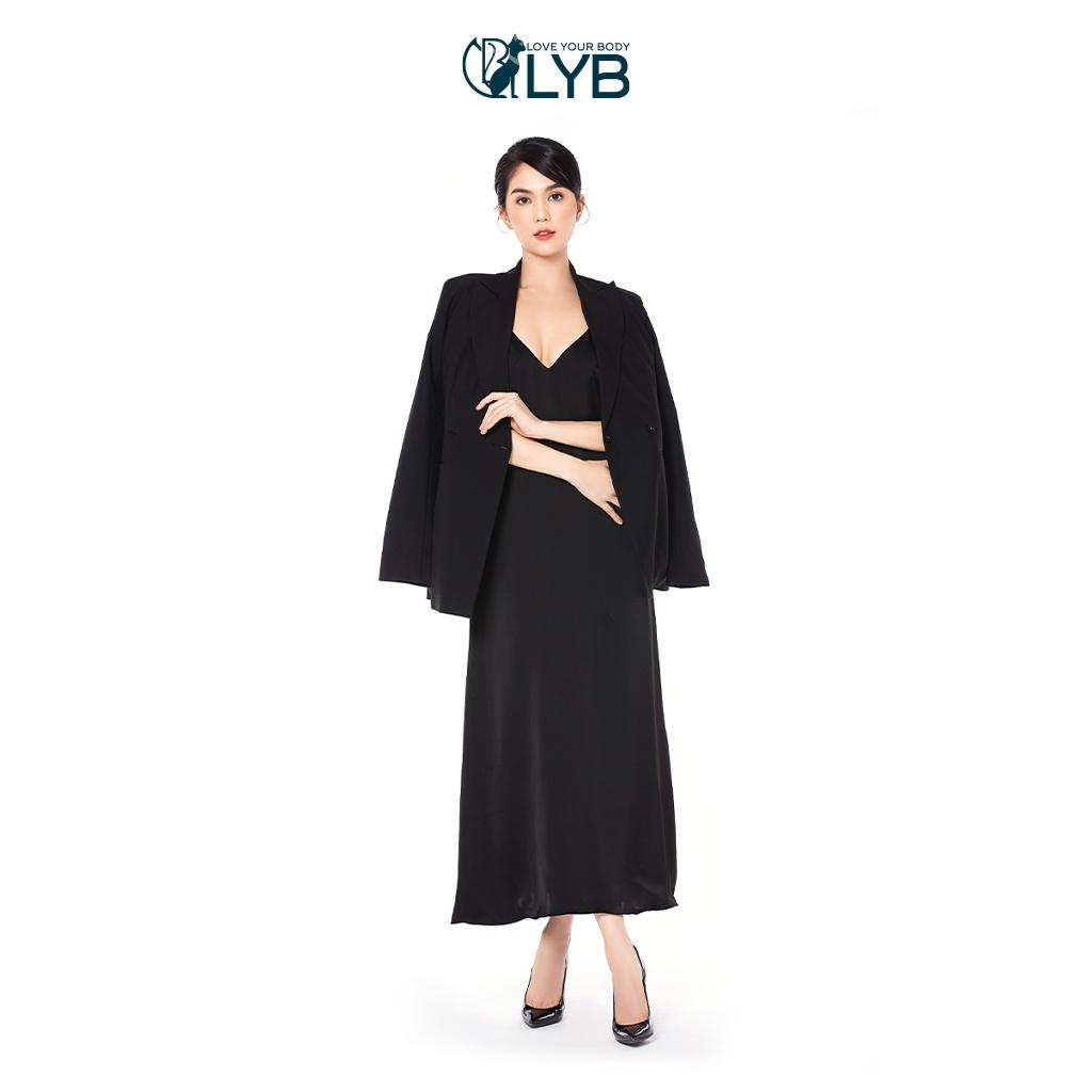 Đầm lụa dài 2 dây sang trọng quyến rũ màu đen LYB - FW22-O00007