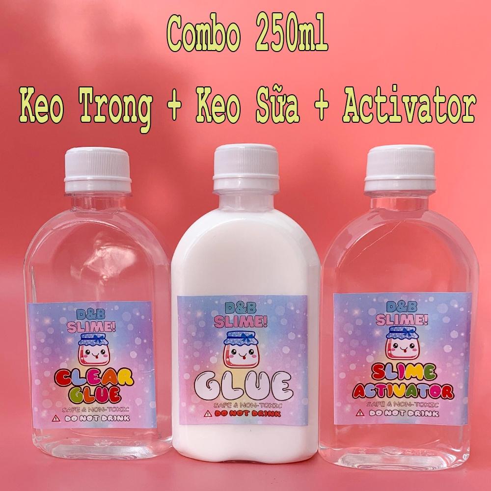 Combo 750ML Keo Trong, Keo Sữa, Dung Dịch Làm Đông (Activator) Nguyên Liệu Làm Slime