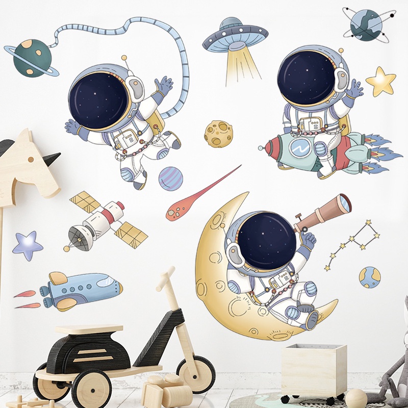 Sticker Giấy Dán Tường Decal Dán tường Tranh Dán Tường Trang Trí Tường Mẫu Bên Ngoài Không Gian Phi Hành Gia ZH93