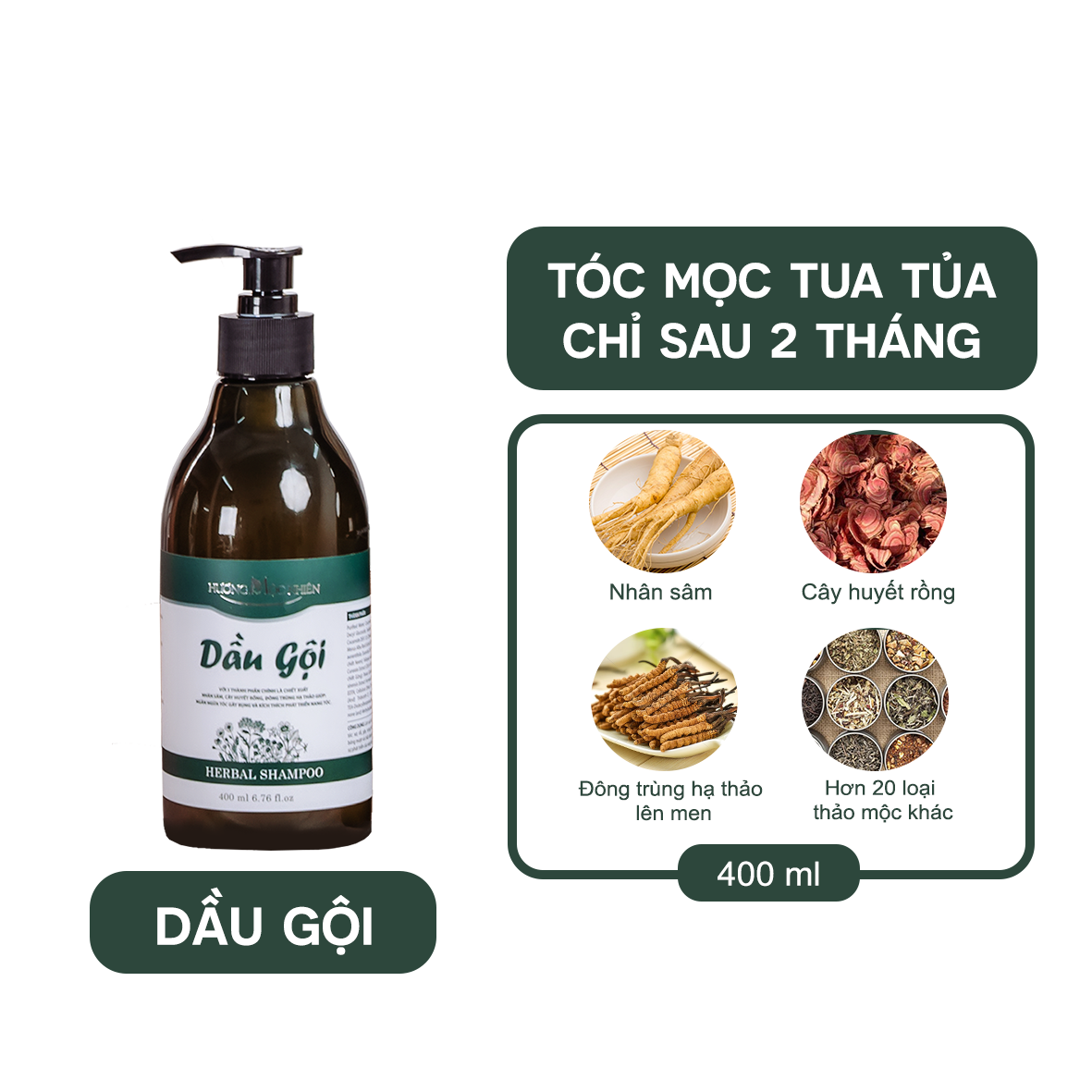 Dầu Gội Giảm Rụng Tóc Mọc Tóc Nhanh Cao Cấp - Hương Mộc Nhiên 400ml - Phù Hợp Mọi Loại Da Đầu Mọi Lứa Tuổi