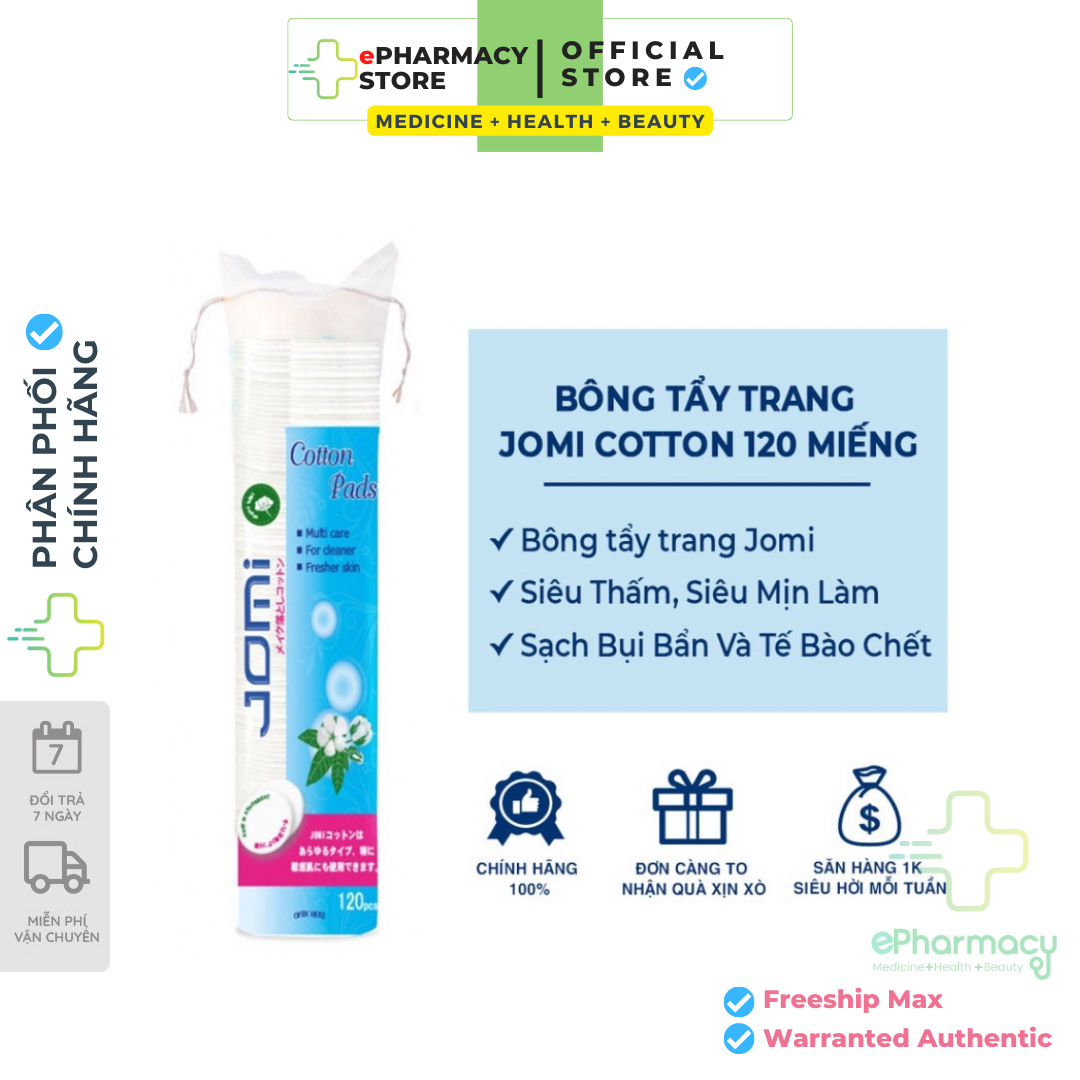 Bông Tẩy Trang Jomi Cotton Pad 100% cotton tự nhiên siêu thấm, siêu mịn, không gây xơ 120 Miếng