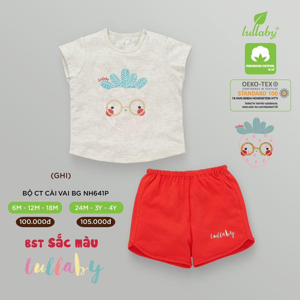 Bộ cộc tay bé gái Lullaby NH641P, bộ cài vai cotton mềm mịn