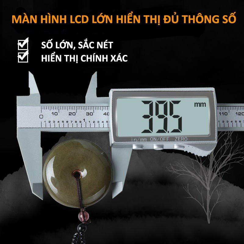 Thước kẹp điện tử  150mm màn hình LCD hiện thị số lớn, dễ đọc, thước cặp nhựa ABSI độ bền cao, dùng pin CR2032