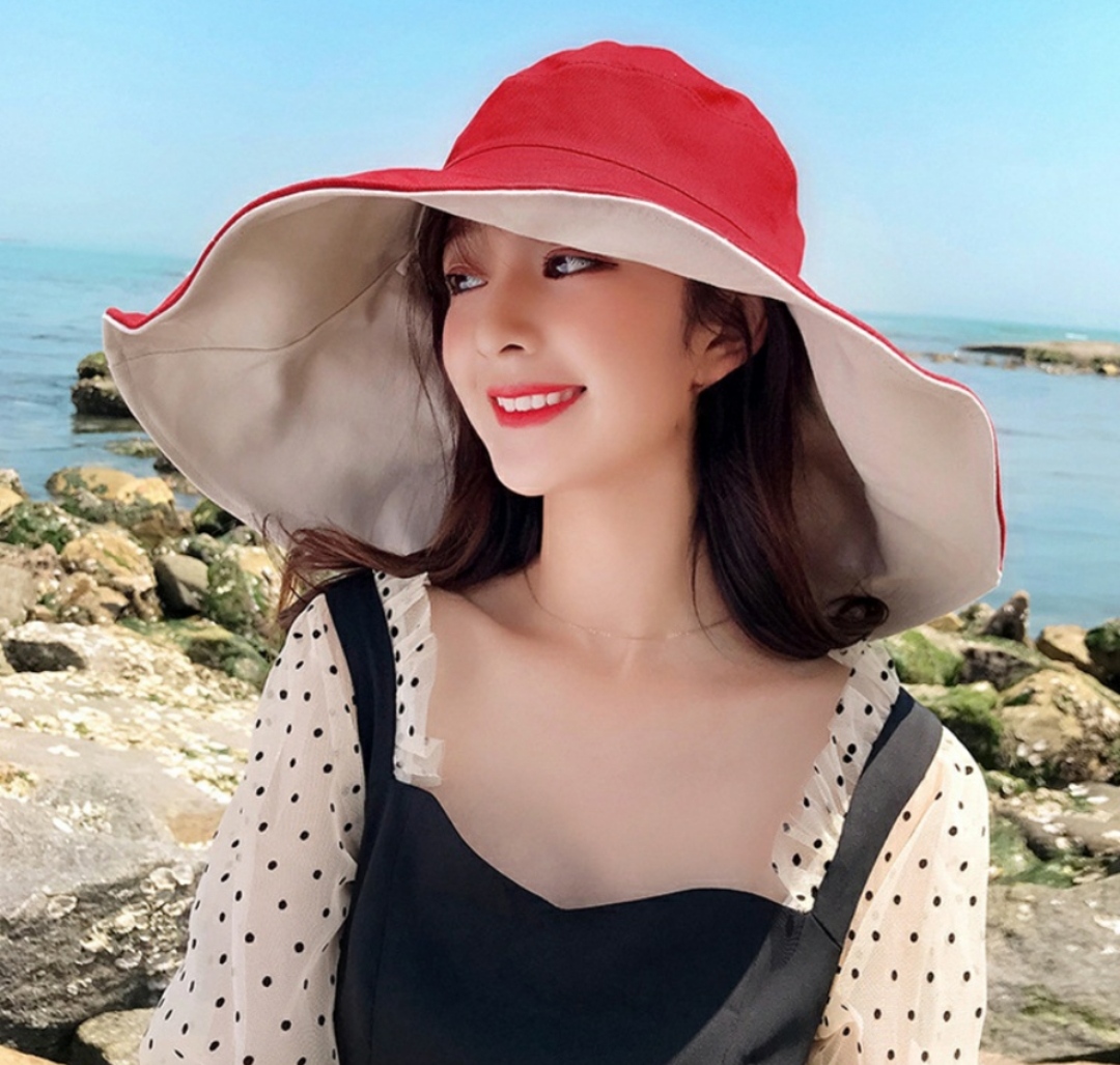 Mũ đi biển đẹp nón vành rộng đội 2 mặt gấp gọn chống nắng UV thoáng mát kiểu dáng Korea dona22061901