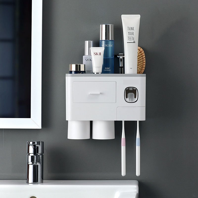 Bộ Nhả Kem Đánh Răng Tự Động - Có Kệ Để Đồ + Kệ Treo Bàn Chải Đánh Răng - - Hàng Chính Hãng.