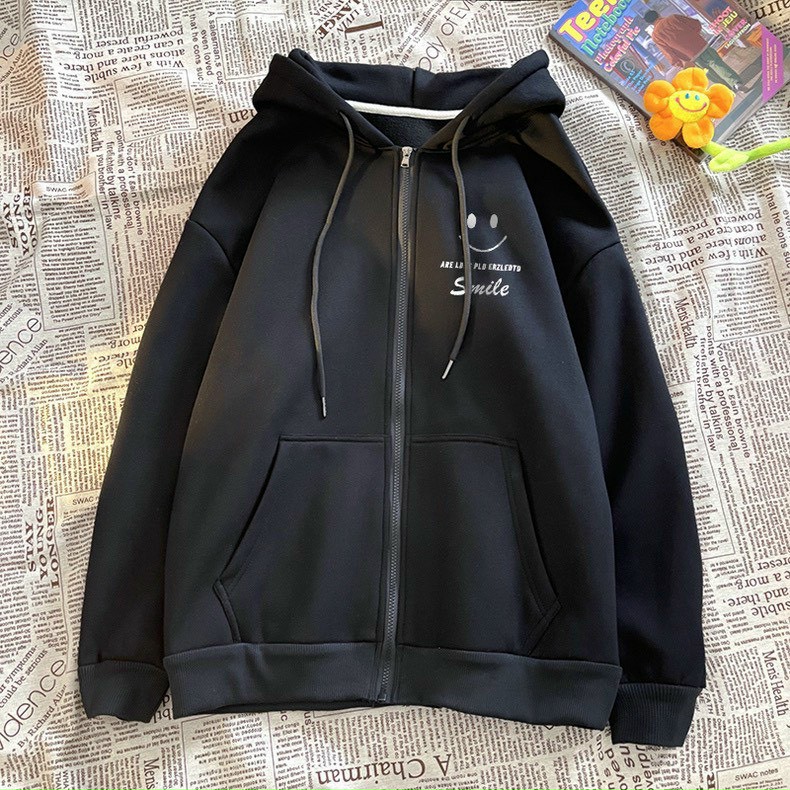 Áo Khoác Hoodie Nam Nữ Họa Tiết Mặt Cười Phối Chữ SMILE Chất Nỉ Ngoại Mềm Mịn Cao Cấp TP