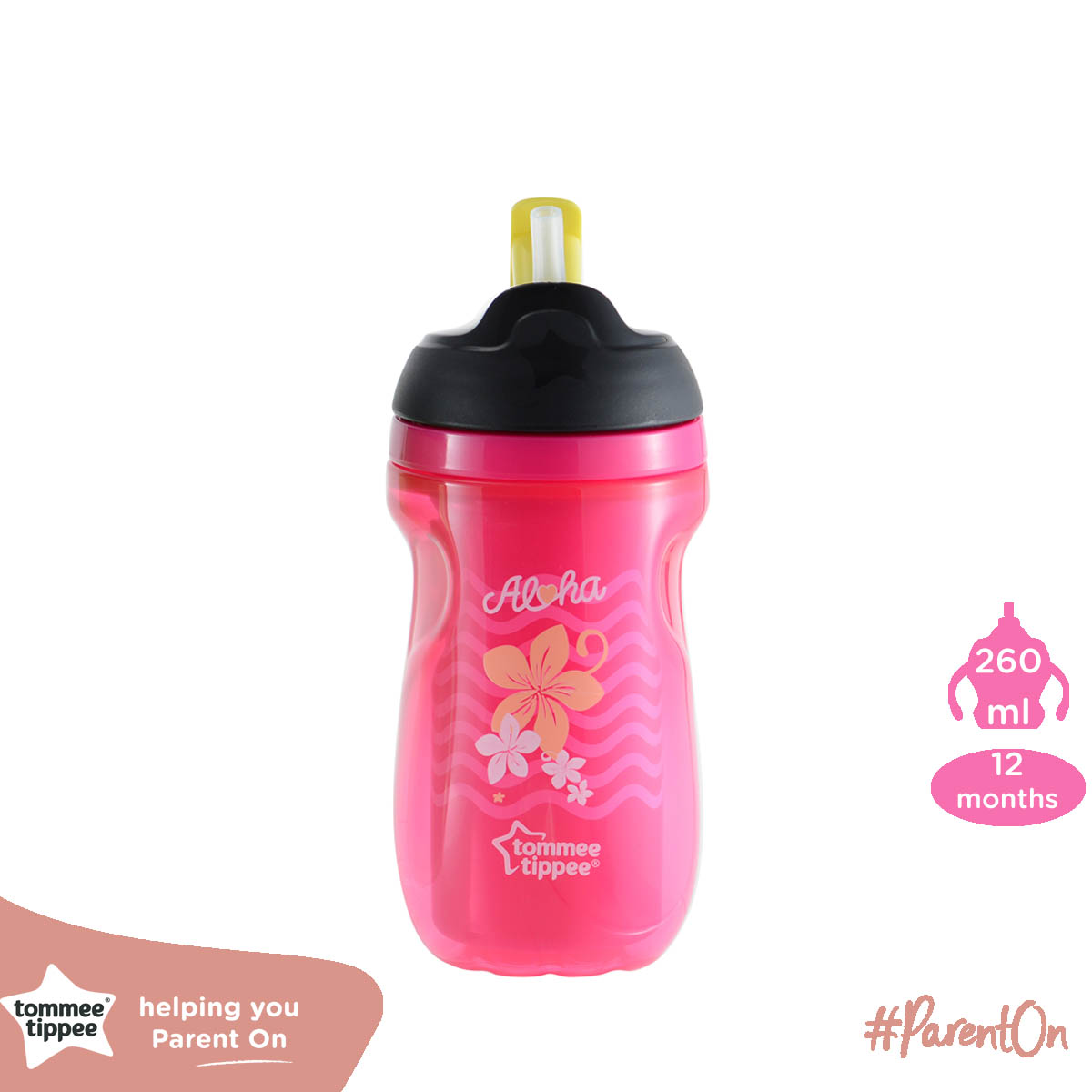 Bình uống nước giữ nhiệt có ống hút cho bé Tommee Tippee 260ml từ 12 tháng - Insulated Straw Hồng