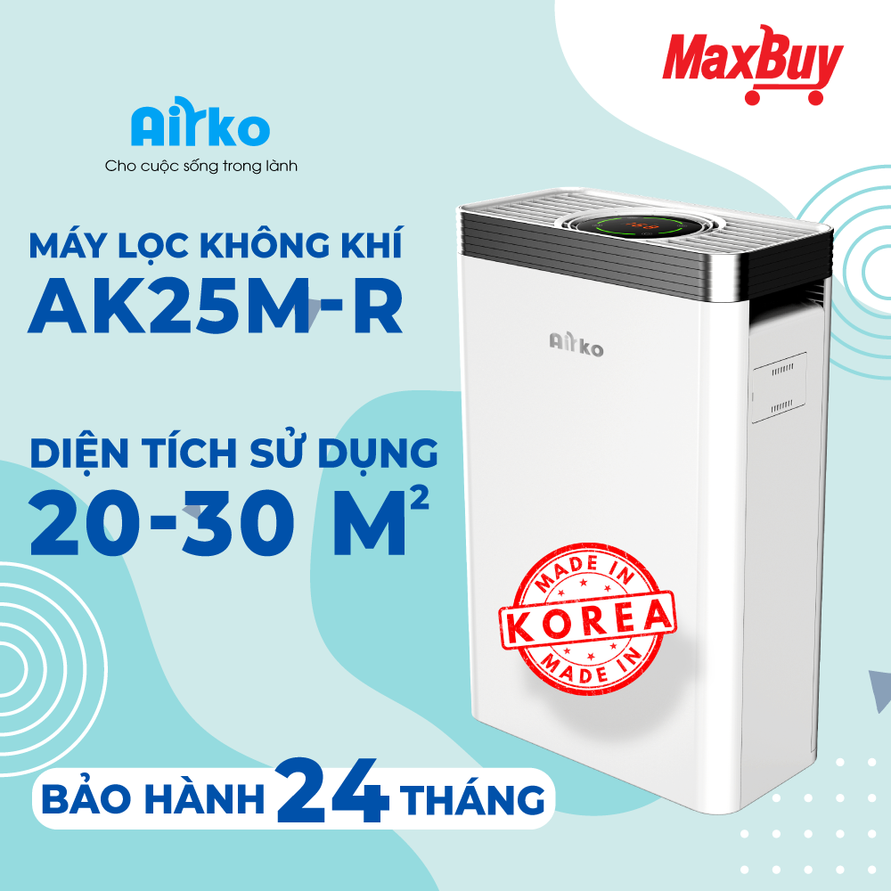 Máy lọc không khi chính hãng Airko AK25M-R (30m2)/ Màng lọc Hepa lọc bụi PM2.5/ SP thiết yếu cho gia đình và văn phòng