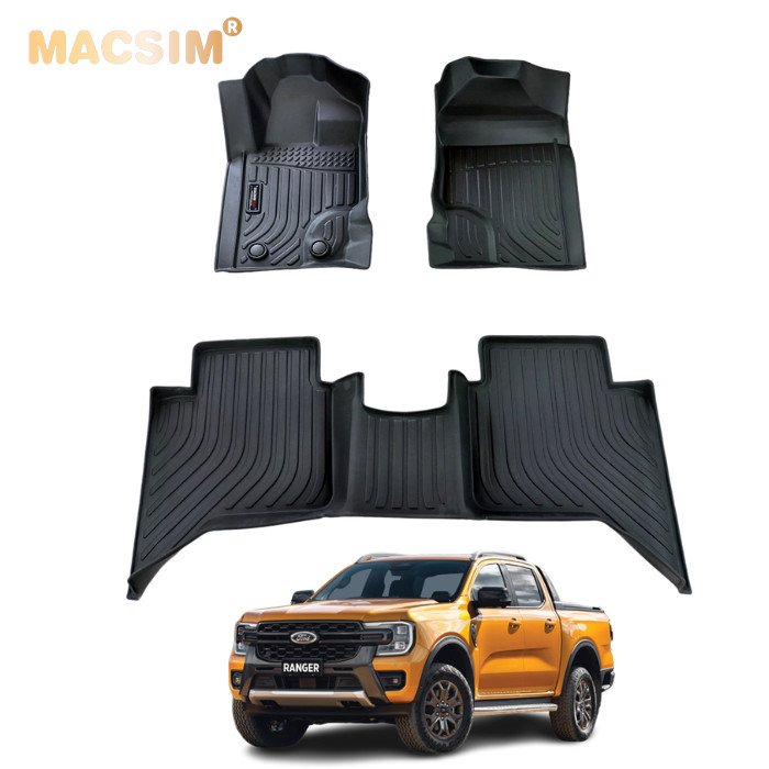 Thảm lót sàn xe ô tô sd Ford Ranger/ Ford Raptor 2012-2021 Nhãn hiệu Macsim chất liệu nhựa TPE cao cấp màu đen