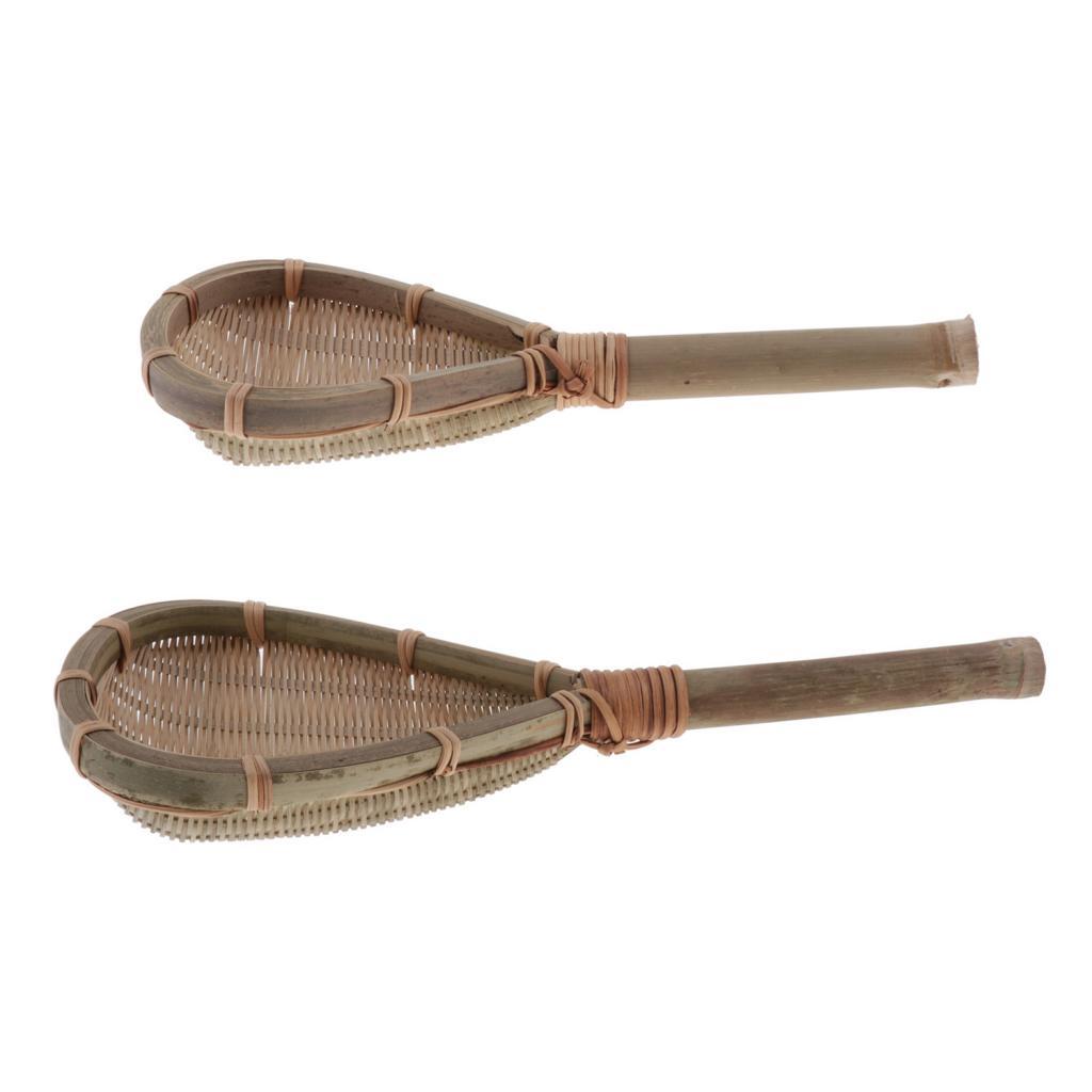 Handmade Bamboo Food Mesh Strainer Woven Rice Strainer Colander Spoon